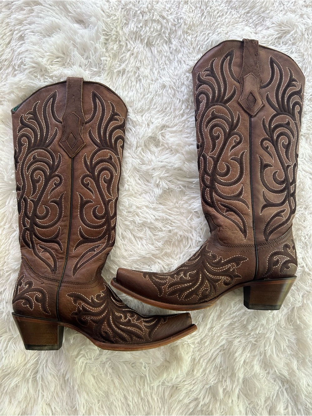Corral Brown Embroidered Snip Toe Leather Cowboy Boots Size 9